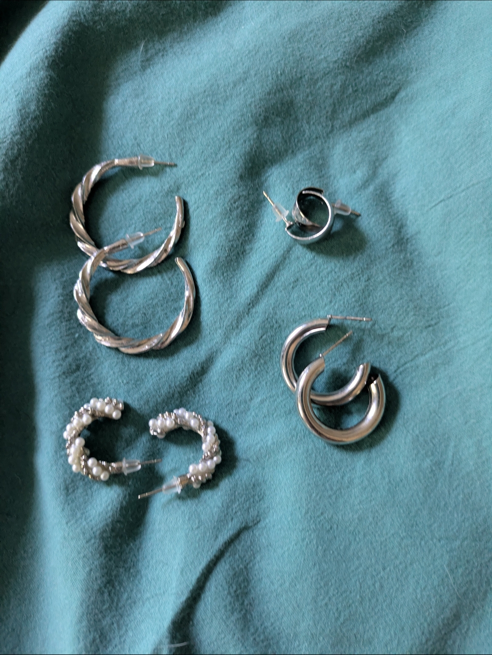 Silver Pearl-Accent and Twisted Hoop Earring Set - Four Pairs Sterling